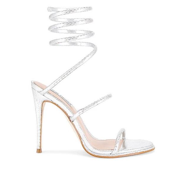 Steve Madden Exotica Heels Metallic Silver Snake Size 8 SMAD-WZ1229 Wrap-around - Picture 2 of 12
